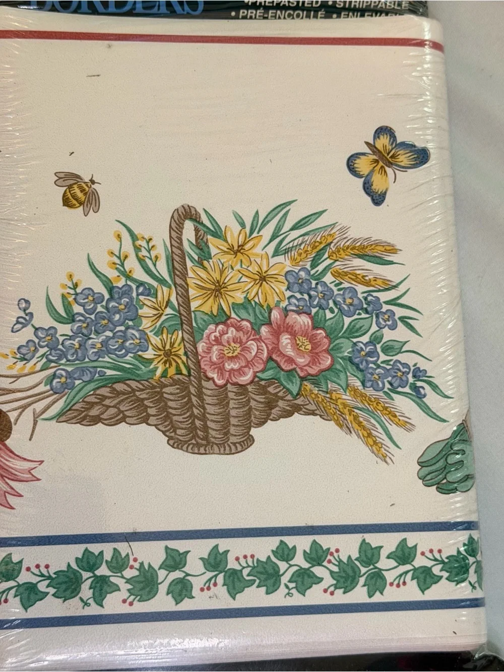 LOT of 3 Cottage Core 90s Prepasted Wallpaper Border Sunflower Ivy Bees Garden